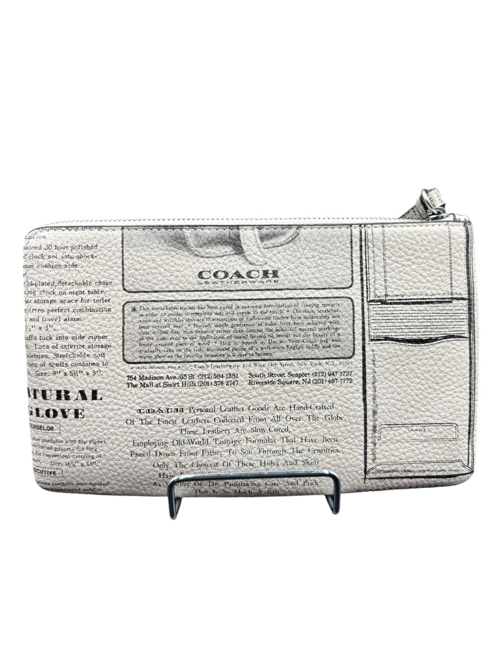 COACH Large Corner Zip Wristlet Newspaper Print Chalk Multi Leather - Picture 2 of 7